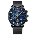 Business men's watch with blue dial, black stainless steel mesh strap and calendar - Blue Dial Gold Pointer Black Case