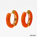 Polished stainless steel hoop earrings with vibrant orange enamel finish for women - Orange (KDE1092)