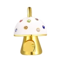 Golden mushroom house pendant with white enamel and colorful gemstones for jewelry making - Gold Mushroom House Enamel Charm