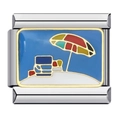 Italian charm bracelet link in stainless steel with colorful beach umbrella design - ICJ096-1/Beach Umbrella