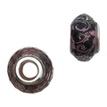 Purple glass bead with black floral patterns and silver core for DIY jewelry making - Purple Base Black Flower Peach Bead