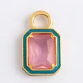 Pink zircon pendant with turquoise enamel border and gold plated copper frame - M601340-Turquoise