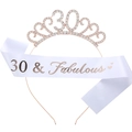 Rose gold 30th birthday set with crystal tiara and 30 & Fabulous white satin sash - One Size / 30th (Satin) / Rose Gold