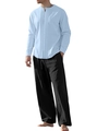 Ensemble décontracté en coton lin pour homme avec chemise bleu clair et pantalon noir - Bleu Clair + Noir