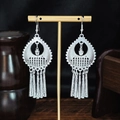 Ethnic silver-style earrings with hollow engraving and five metal leaf tassels - Silver Carved Craft Multi-Metal Tassel Style (E6073-20)