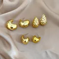6-piece gold teardrop earring set featuring smooth and hammered metal textures on satin - 34# Silver Pin (6-Piece Set) / Gold
