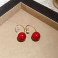 Detail of red cherry resin earrings with gold plating and sparkling crystal accents - 2# Cherry Shape - Gold Red