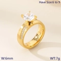 Anillo dorado de acero inoxidable con cuatro garras, banda de 6mm y circonita redonda - US 7 / Dorado Mujer