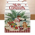 Christmas table runner with Santa Claus, pine branches and red plaid pattern decoration - 33cmx180cm / Santa Claus Party (ZQ17-6)