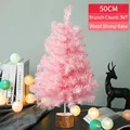 Compact 50cm pink Christmas tree with 50 branch tips and natural wooden stump base - 50CM Pink PVC Tree (With Wood Base)