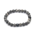 Detailed macro view of 8mm grey picture jasper stone beads and black magnetic cylinder spacer - Grey Stone with Single Magnetic Bead