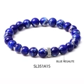 Blue Regalite beaded bracelet with silver textured metal cylinder spacer charm - SL351A15 Blue Regalite Bracelet