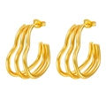 Dreifach gewellte goldene geometrische Ohrringe aus 18K vergoldetem Edelstahl - Dreilagiger Wellenring-Stil (MS-638)