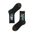 Black cotton socks with embroidered fairy tale cats and sparkling gold toe and heel - 35-39 / Black Gentleman Cat Couple