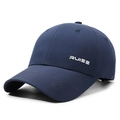Dunkelblaue schnelltrocknende Baseballkappe mit weißem RUIEE-Stick auf klassischer 6-Panel-Form - Marineblau