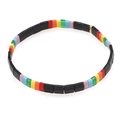 Rainbow Tila bead stretch bracelet with colorful enamel rectangular tiles and gold spacers - Rainbow Enamel Multi