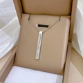 Minimalist titanium steel necklace with rectangular mother-of-pearl pendant in jewelry box - Long Bar MOP Pendant Silver (N130)