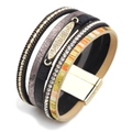 Bohemian multi-layer PU leather bracelet with cross crystal inlay and gold magnetic clasp - Bohemian Black Magnetic Bracelet