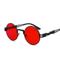 Steampunk sunglasses with black metal frame and red round lenses featuring spring temples - Black Frame Ocean Red C22