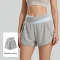 Short de sport 2-en-1 gris glace avec taille croisée bleu clair pour yoga et fitness - Gris glaçage glacé / S
