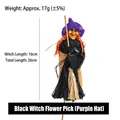 Halloween witch garden stake decoration with purple hat and black robe, 26cm length - Black Witch Flower Insert (Purple Hat)