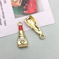 Lipstick shaped gold alloy pendant with red enamel, rhinestones and mini pearls - Red Dotted Rhinestone Lipstick Style (12287)