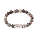 Lava stone bead bracelet in brown and grey with a rose gold 'best' engraved metal plate - Best Engraved Plate (G1157-1)