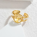 Macro detail of 18k gold Tree of Life ring with white beads on a textured surface - White (R821-bai)