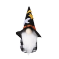 Gnomo di Halloween senza volto a quadri bianchi e neri con un cappello arancione - Modello maschile a quadri bianchi e neri