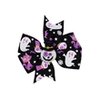 Halloween hair bow with white ghost and purple cat patterns on black grosgrain ribbon - Black Mr. White Pumpkin Style