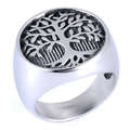 Macro detail of Tree of Life engraving on a vintage silver-style stainless steel ring - Size 7 / Silver Tree of Life (18408)