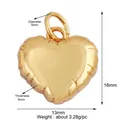 Golden heart-shaped copper pendant with 3D puffy design and size dimensions shown - L264751-Gold 3D Heart Gold