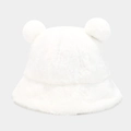 Soft white faux rabbit fur bucket hat featuring cute bear ears and plush texture. - M / White