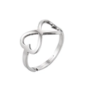 Polished stainless steel adjustable ring featuring infinity and heart motif design - 072 Steel Color