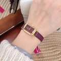 Women's rectangular gold watch with burgundy leather strap and matching dial - Small Heart Dial-22045