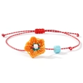 Bracelet tressé fait main avec fleur au crochet orange et cordon rouge et blanc - Fleur orange