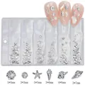 Detailed size chart for shell and starfish nail art charms in millimeters for manicure - GZMD-13 Silver Shell Sea Star
