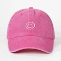 Fashionable pink cotton baseball cap with white smiley graffiti embroidery for outdoor sun protection - Rose Pink / One Size