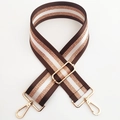 Detail of adjustable 5cm woven bag strap with gold stripes and luxury metal lobster clasps - Silver Clasp / Brown