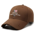 Deep brown baseball cap with vintage distressed brim and retro letter embroidery - Coffee
