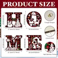 Größenangaben für hölzerne HOME-Buchstaben mit Rentier- und Schneemann-Feiertagsdrucken - Rot Schwarz Karierter Weihnachts-Stil (Y24Y51154_Q)