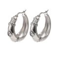 Silver C-shaped hoop earrings with wavy texture, sparkling crystals and water-drop stones - Silver