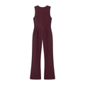 Rückansicht eines weinroten, ärmellosen, schmal geschnittenen Overalls im minimalistischen Stil - XS / Dunkelrot