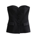Detail of black strapless vest showing four decorative buttons and flap faux pockets - XS / Black