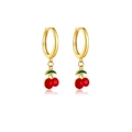 S925 silver cherry drop earrings with red enamel and gold finish for women fashion - 925 Silver / Cherry