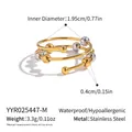 Detail of a spiral stainless steel ring with gold and silver beads showing size dimensions - Mixed Gold Silver Style(YYR025447-M)