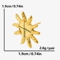 Detailed size view of sun-shaped 304 stainless steel earrings with gold plating - Gold