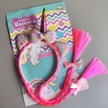 Detail of pink unicorn headband featuring sparkling sequins and long braided hair extensions - Pink Rose Straight