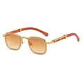 Square diamond-set sunglasses with orange gradient lenses and redwood wood temples - Gold Frame Gradient Tea