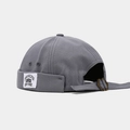 Detailed back view of vintage grey canvas docker hat with adjustable metal buckle strap - Adjustable / NEW YORK Patch Haze Blue